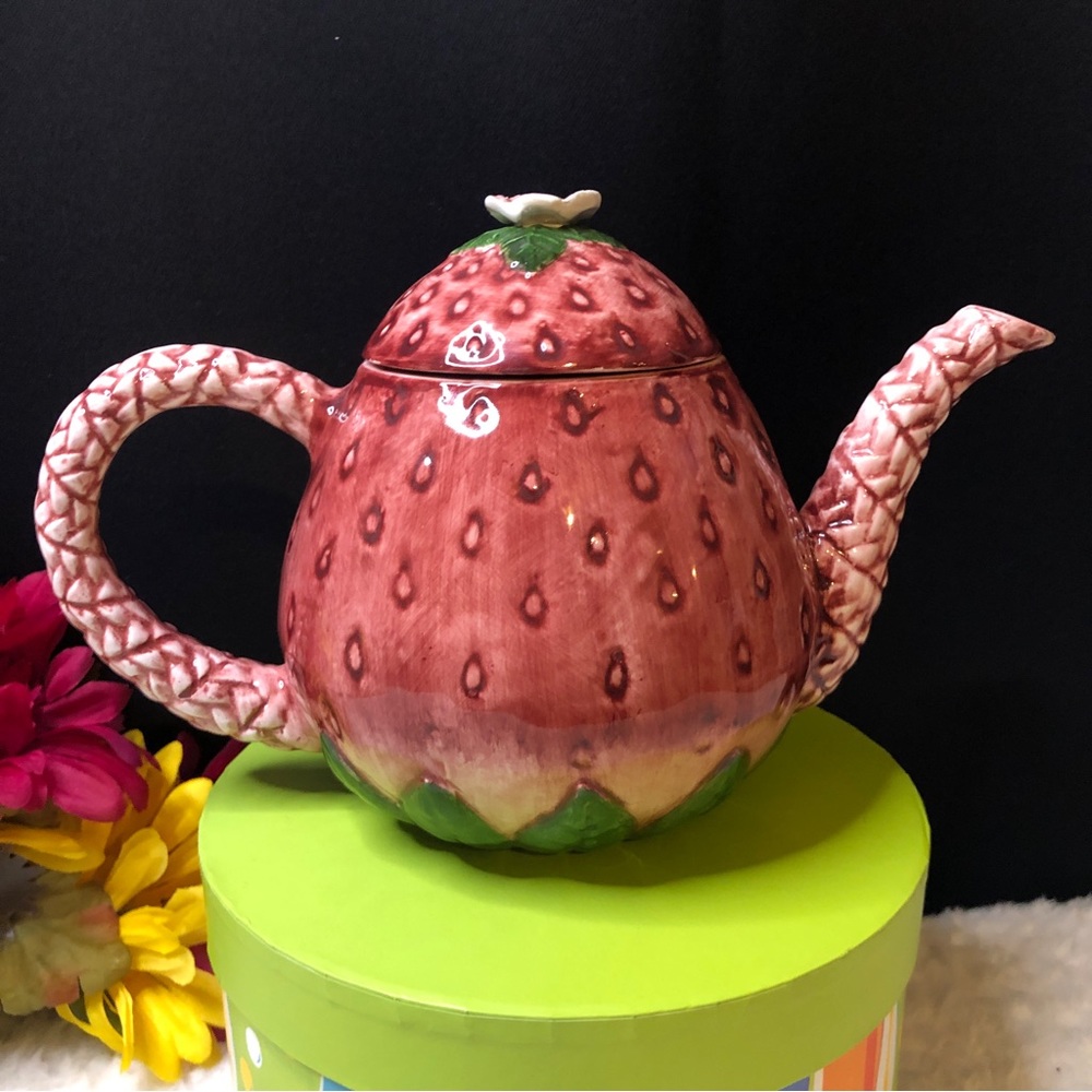 1990 Frutta Fresca Strawberry Handpainted Teapot Exclusively For Seymour Mann